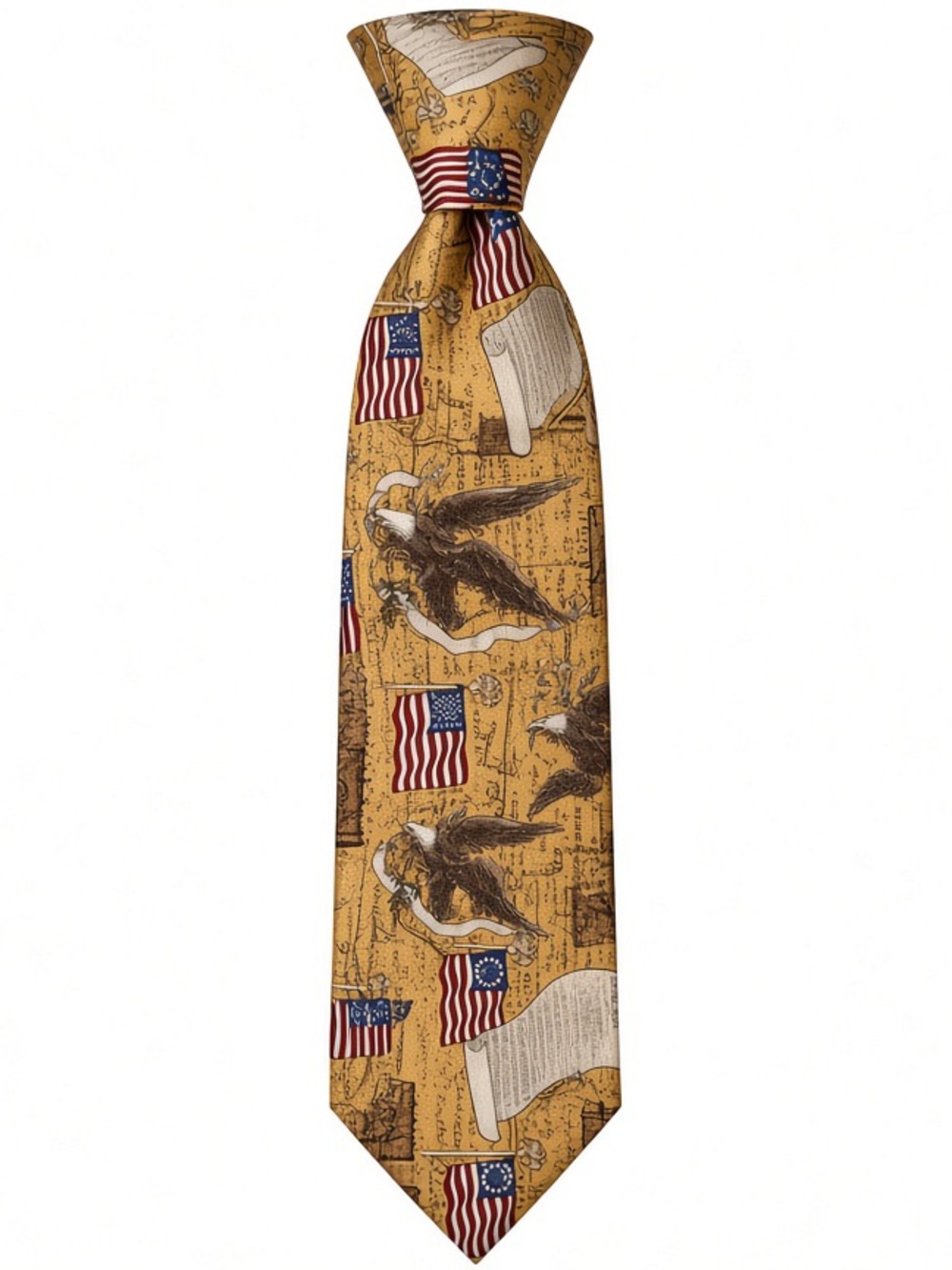100% Silk “We The People” Patriotic Yellow Eagle & Flag Men's Tie (Tie Tales)